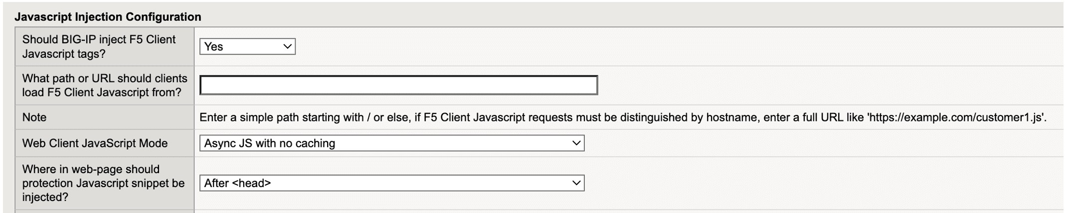Figure: iApp Connector JavaScript Injection Configuration screen