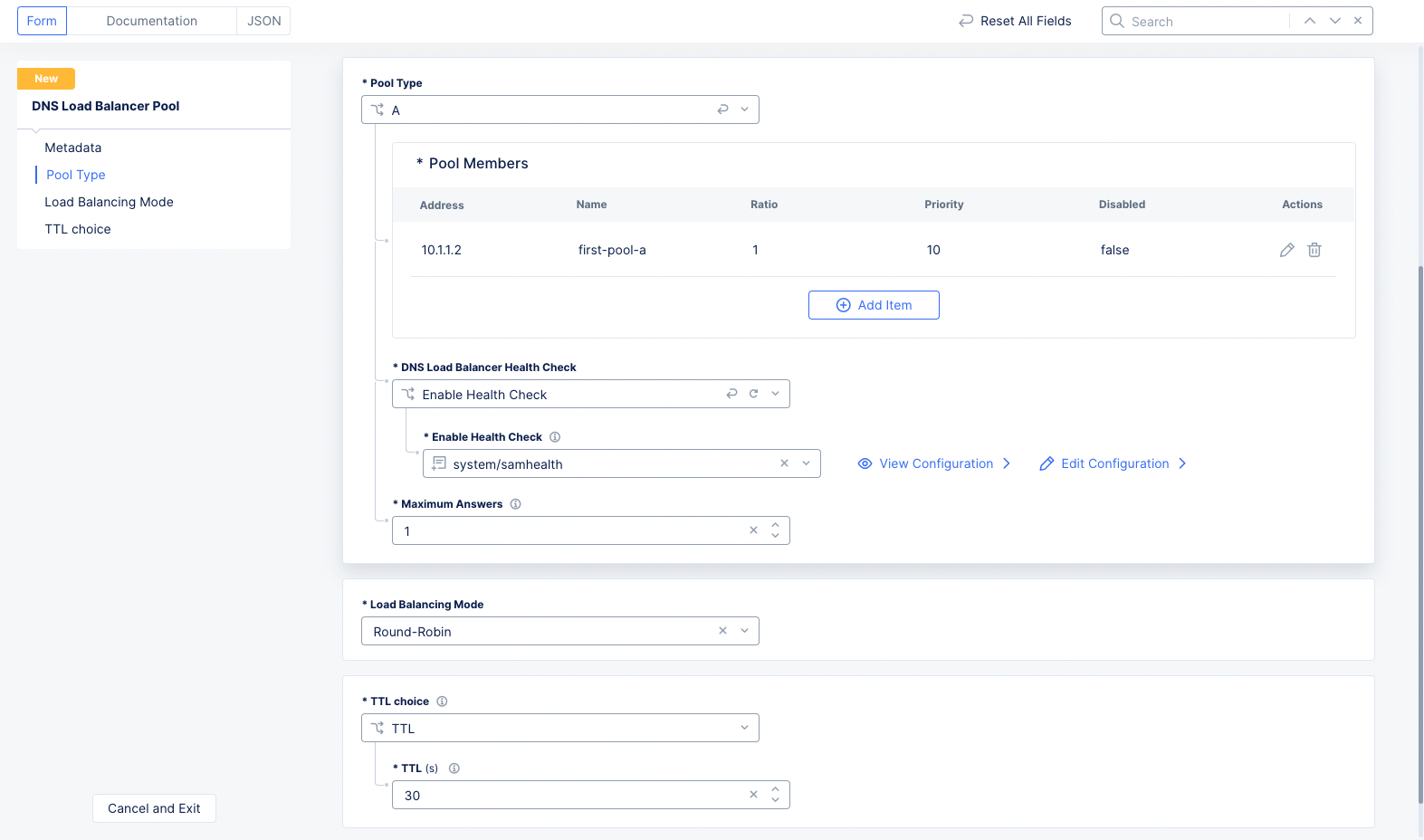 Figure: DNS Load Balancer Pool Settings
