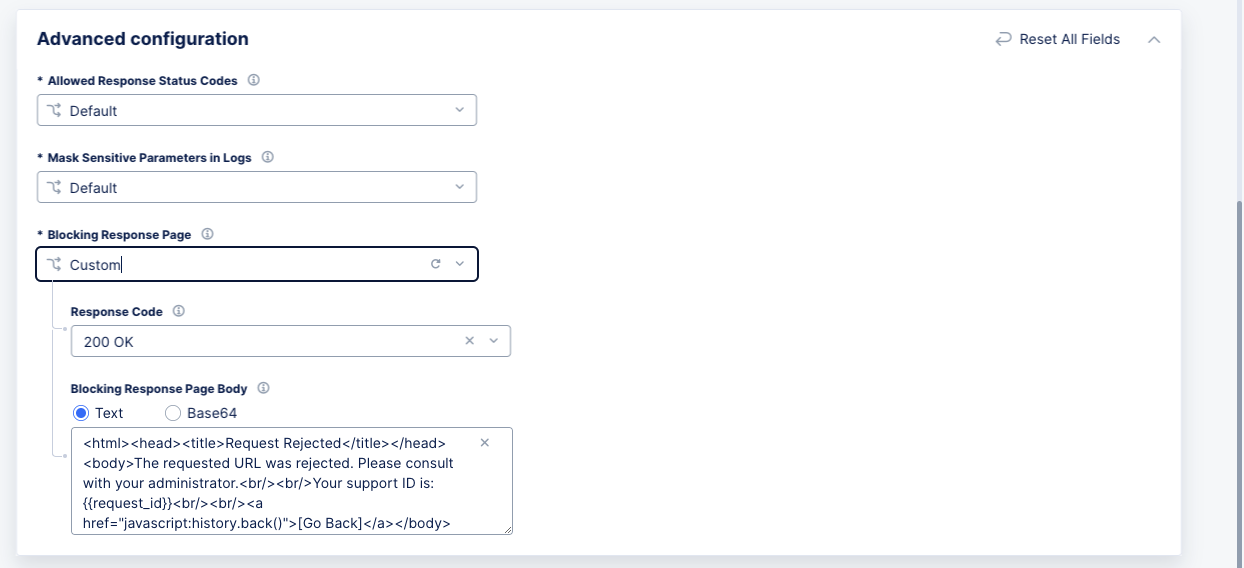 Figure: HTTP Blocking Response Settings