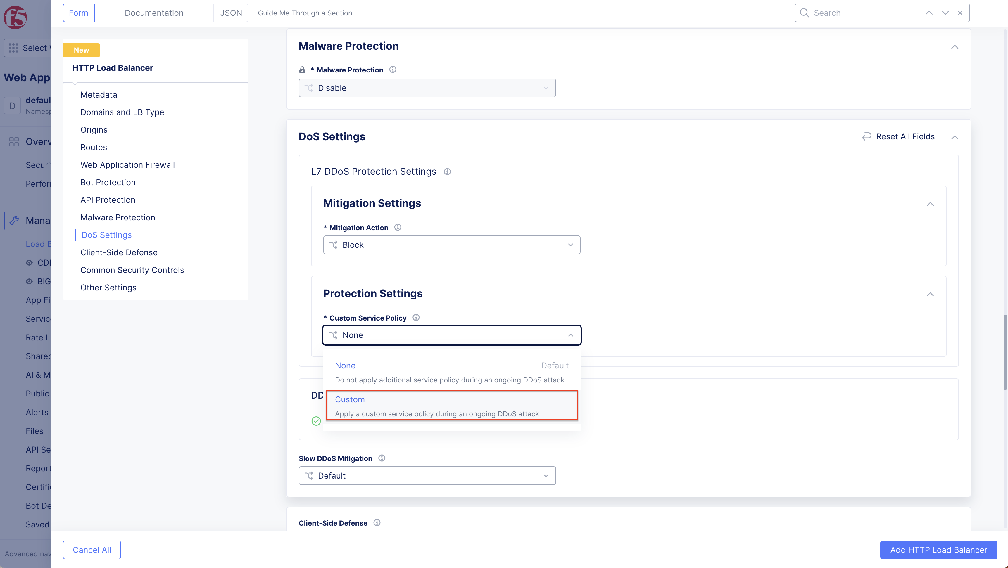 Figure: Select Custom Option