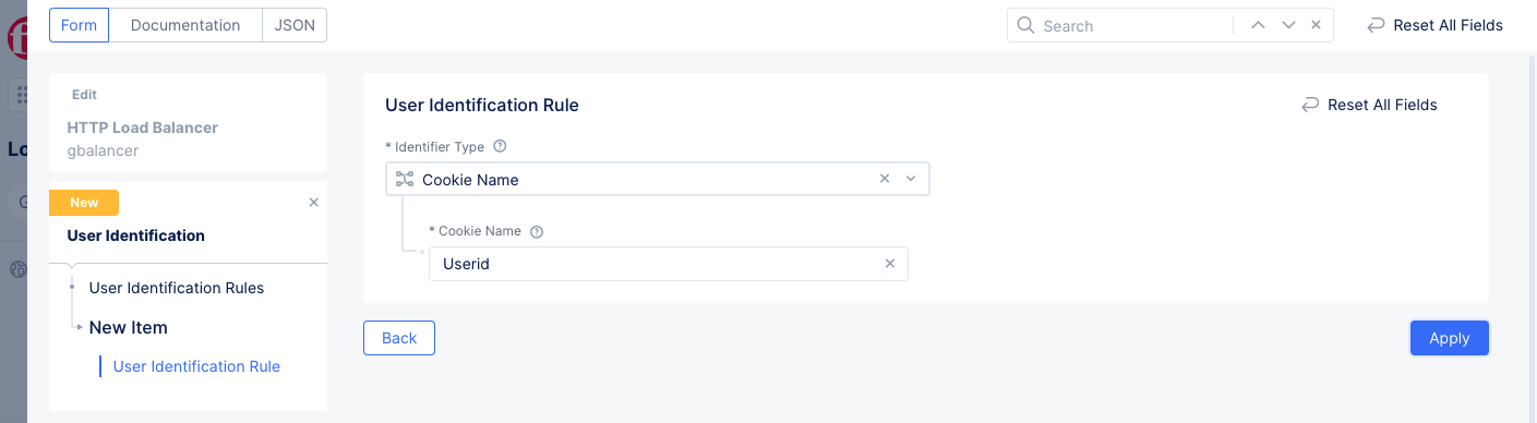 Figure: Create User Identification Rule