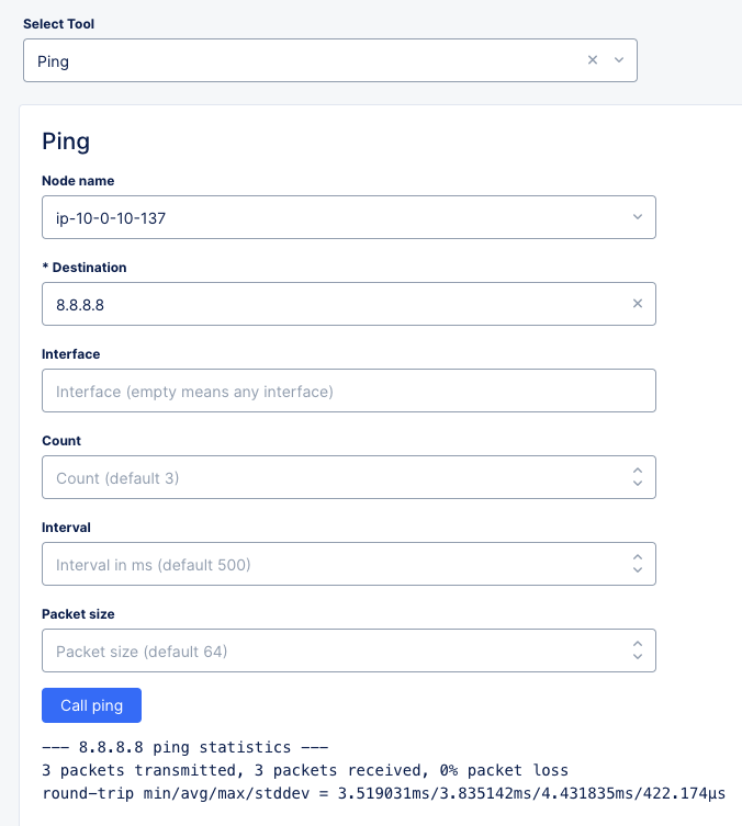 Figure: Use ping tool